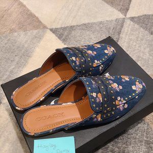 Coach Faye Loafer Mules Shoes Denim Floral Slides New in Box